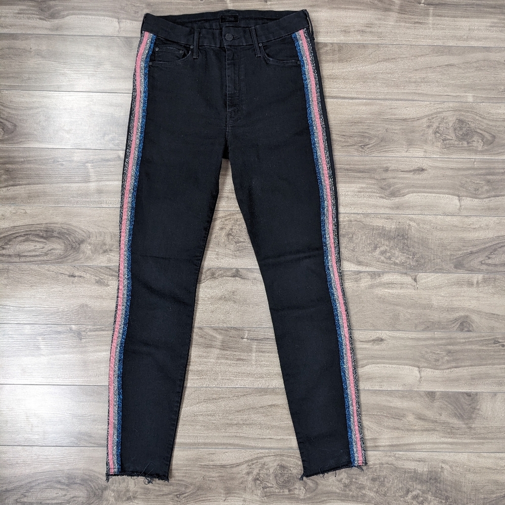 Mother High Waisted Looker Ankle Vray Guilty Glitter Racer Size 28